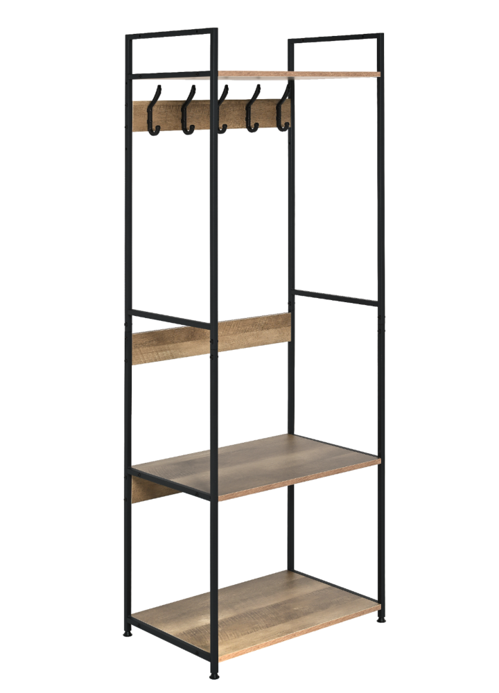Wieszak garderoba z półkami i haczykami loft industrialny biuro przedpokój 175 cm czarny dąb OTE