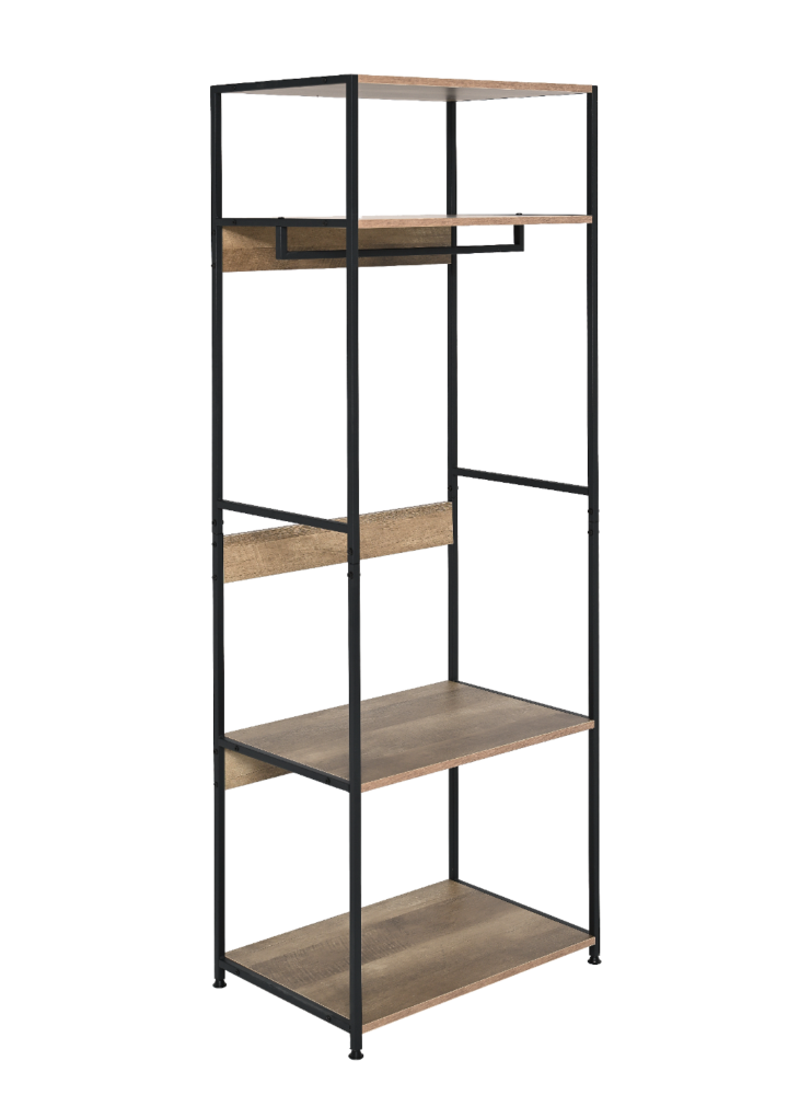 Garderoba industrialna loft biuro salon regał z półkami drążkiem 175 cm czarny dąb OTE