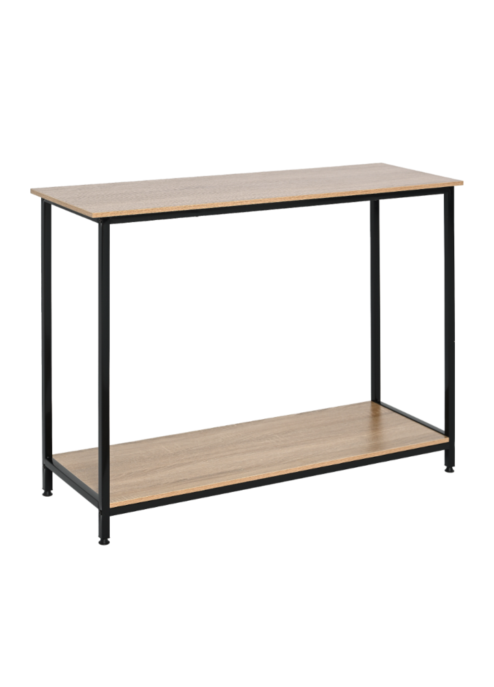 Regał industrialny loft biurowy drewniany konsola stolik 2 półki 81 cm czarny dąb