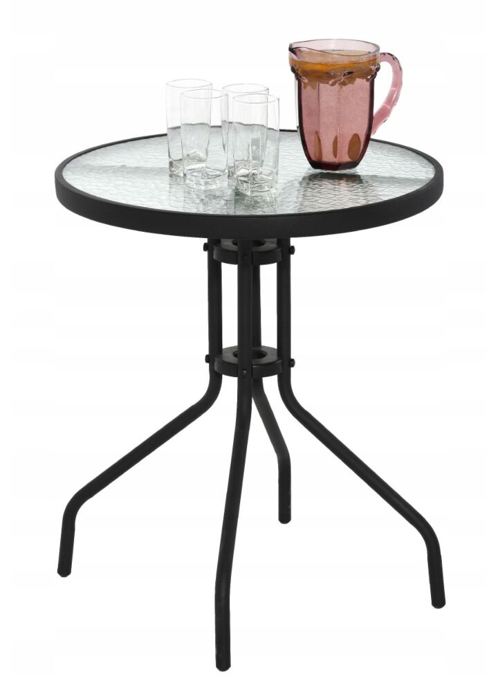 Stolik ogrodowy balkonowy szklany śr. 60 cm czarny