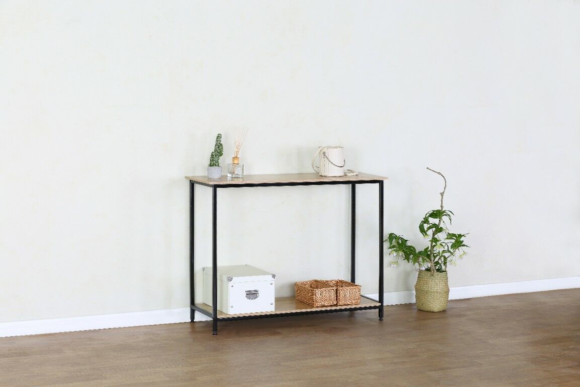 Regał industrialny loft biurowy drewniany konsola stolik 2 półki 81 cm czarny dąb