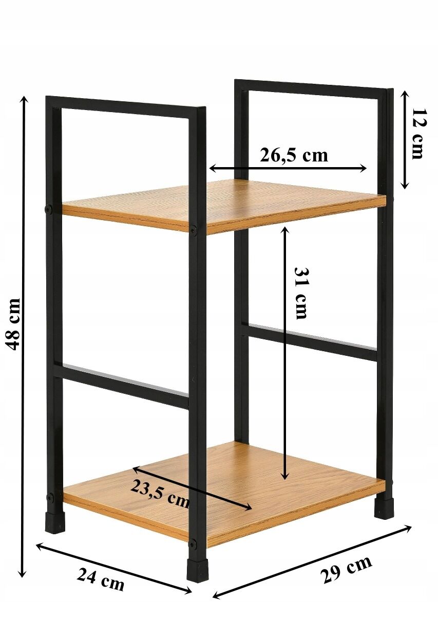 Regał szafka nocna loft melamina stelaż czarny 2 półki