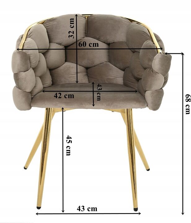Krzesło jadalniane tapicerowane glamour beżowe welur nogi złote