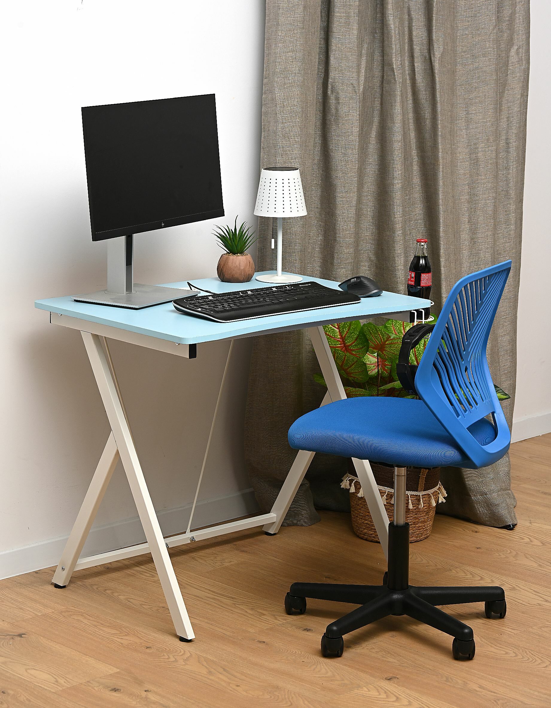BIURKO GAMINGOWE ZIKKO 80X60X73CM MDF NIEBIESKI, STELAŻ METALOWY