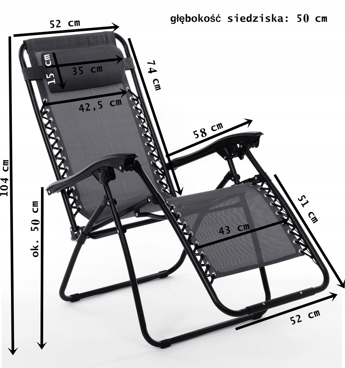 Leżak ogrodowy fotel Zero Gravity turystyczny składany plażowy