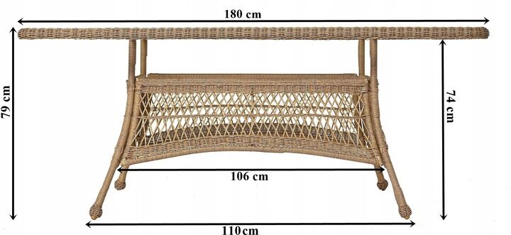 Stół OTE technorattan prostokątny 180 x 81 x 79 cm