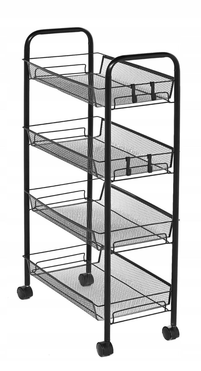 Wózek kuchenny regał pomocniczy na kółkach 4 półki czarny metal