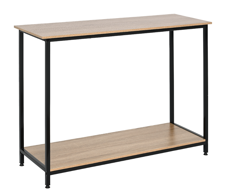 Regał industrialny loft biurowy drewniany konsola stolik 2 półki 81 cm czarny dąb