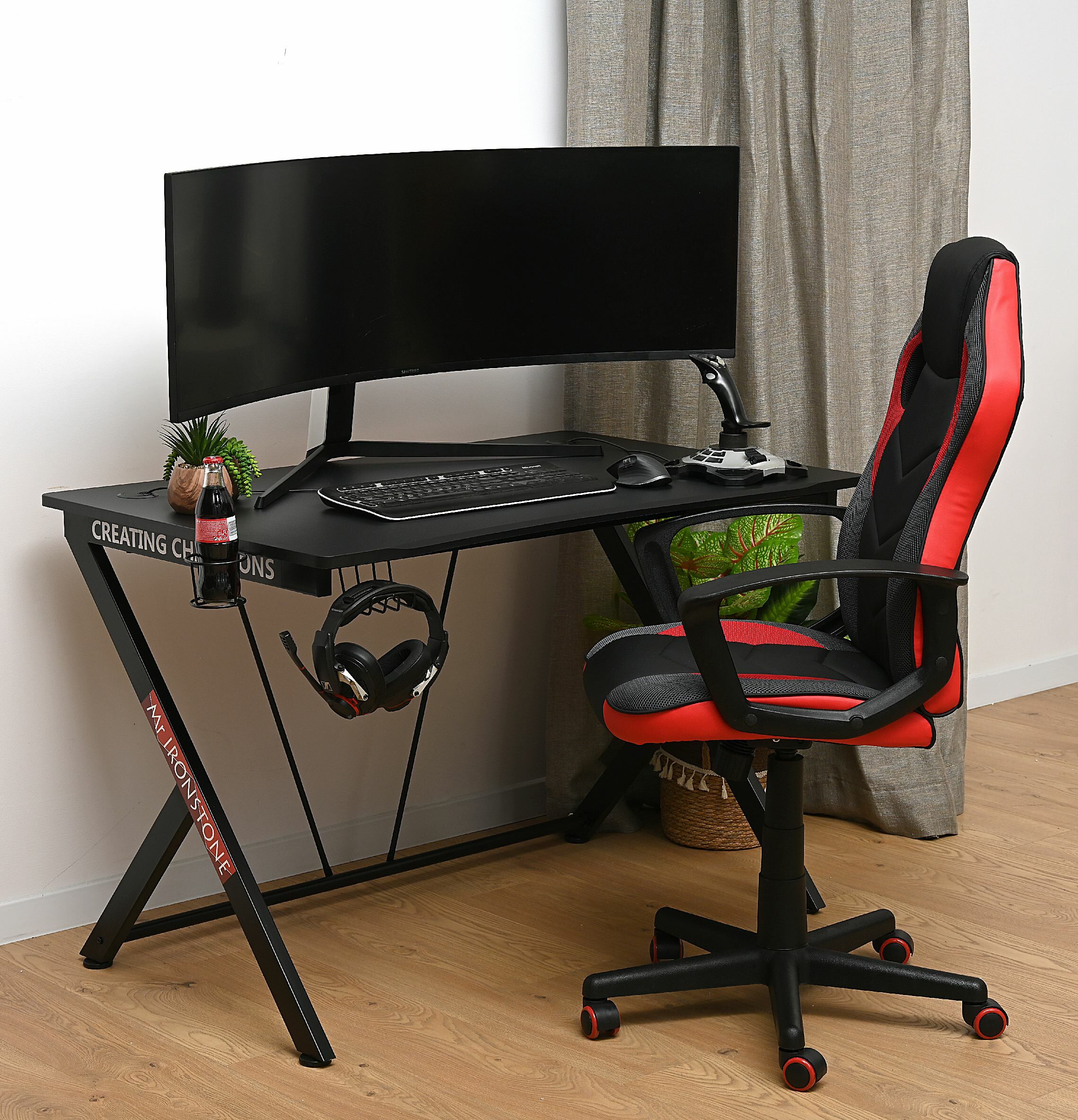 BIURKO GAMINGOWE 115X74X76CM MDF, STELAŻ METALOWY CZARNY