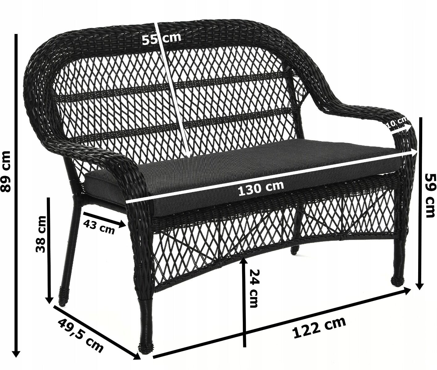 Zestaw wypoczynkowy stolik sofa 2 fotele czarny