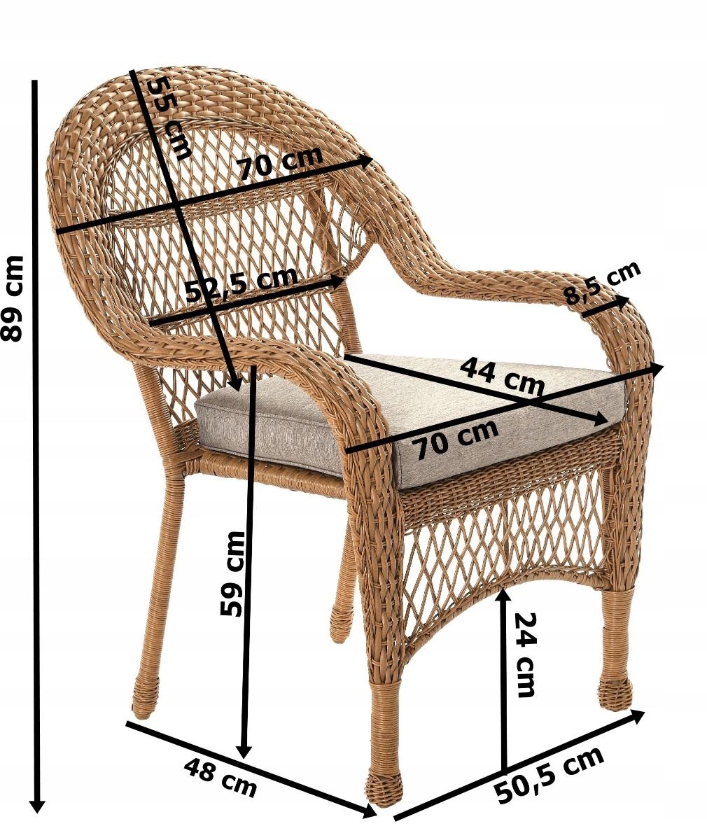 Zestaw mebli ogrodowych jadalnianych 4 fotele stół 105 cm boho