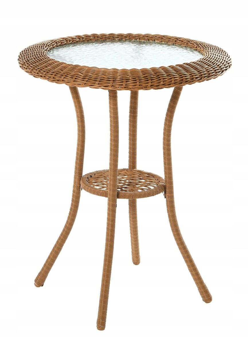 Stolik balkonowy rattan szklany śr. 60 cm boho