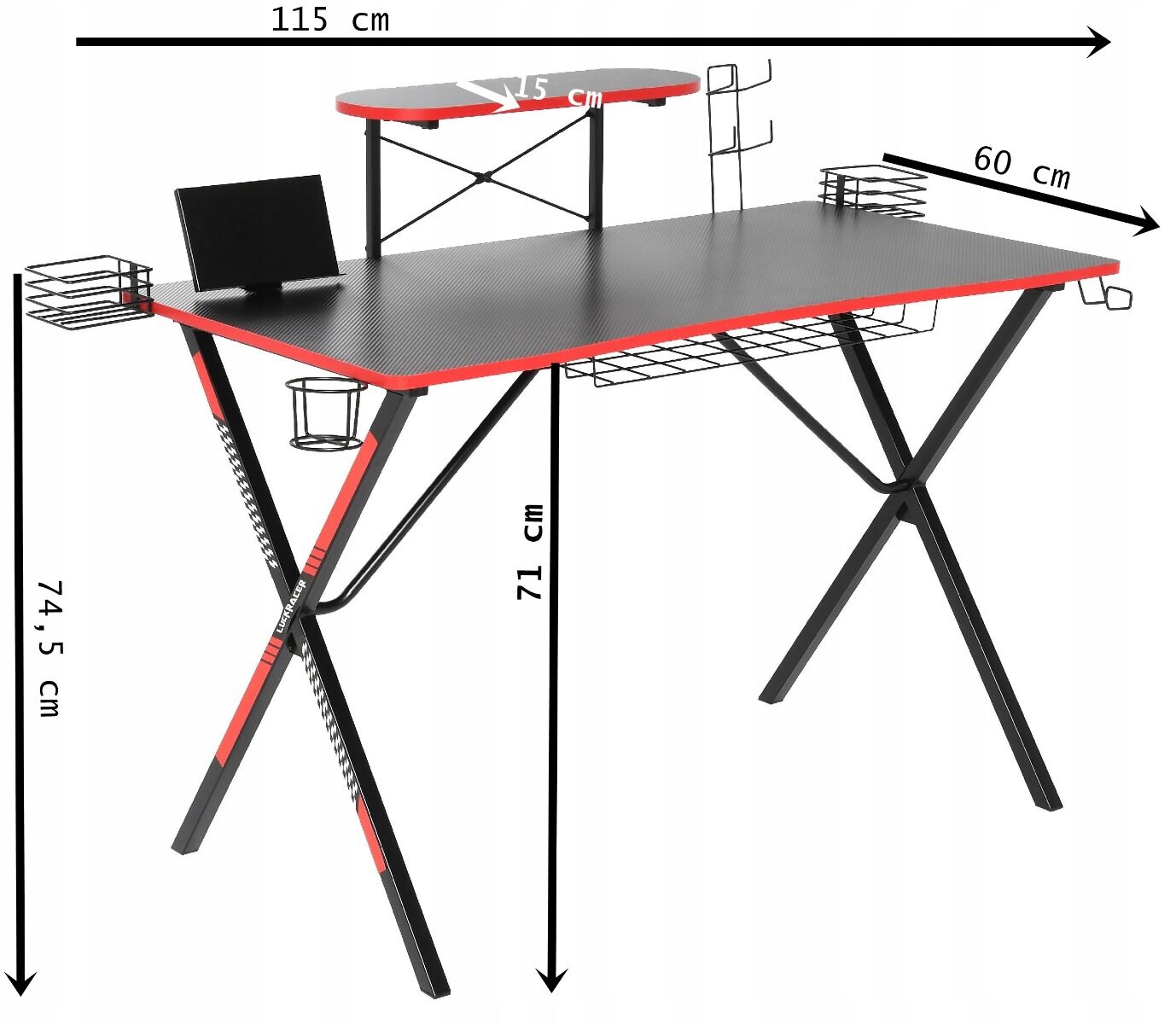 Biurko gamingowe komputerowe czarne 115x60x74,5 cm