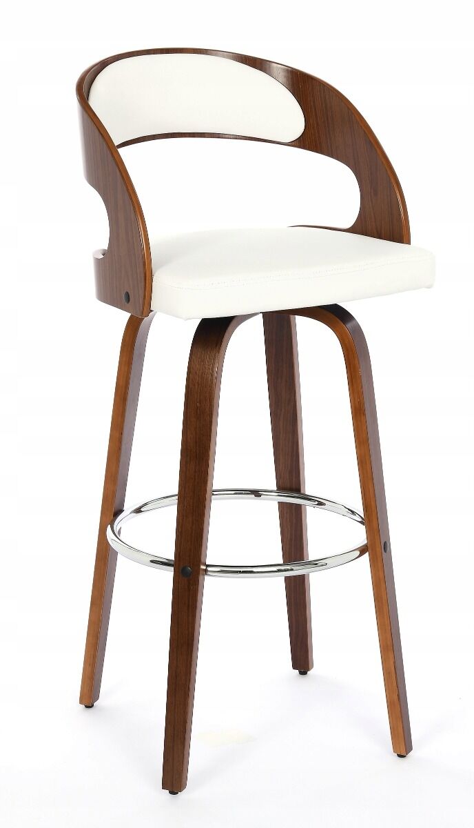 Stołek barowy TAURUS biały, drewno, PU, 105 cm, loft, kuchnia