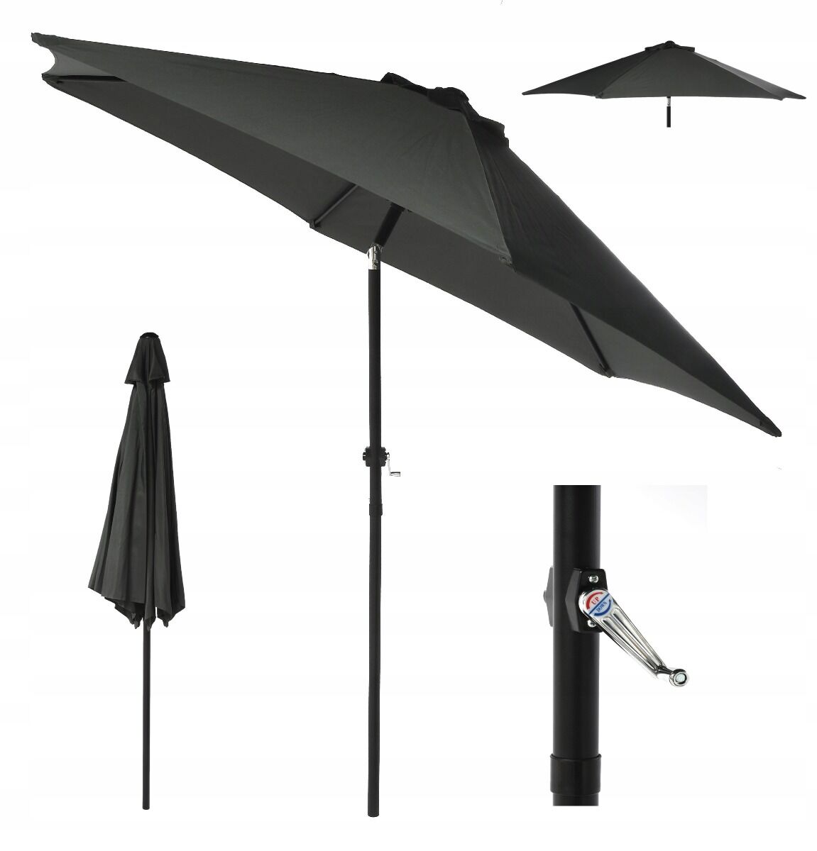 Parasol ogrodowy z korbką antracyt śr.270cm