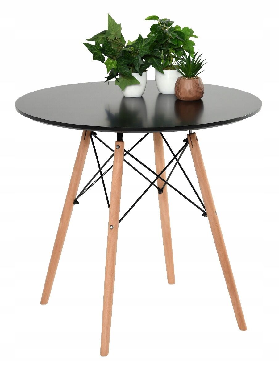 Zestaw jadalniany 4 krzesła szare plus stół okrągły 80 cm czarny
